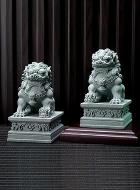 小石狮子一对青石看门镇宅门口迷你摆件桌面中式招财瑞兽麒麟茶宠