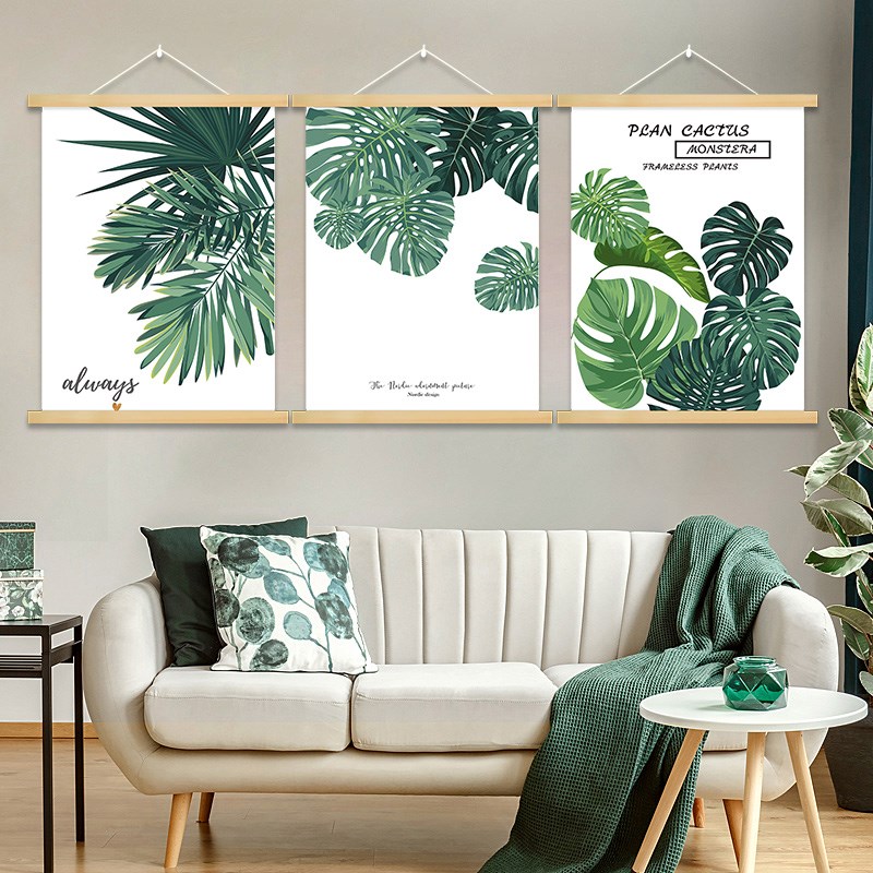 小清新绿植花卉沙发背景墙布艺挂画字母植物装饰画唯美风景墙壁画图片