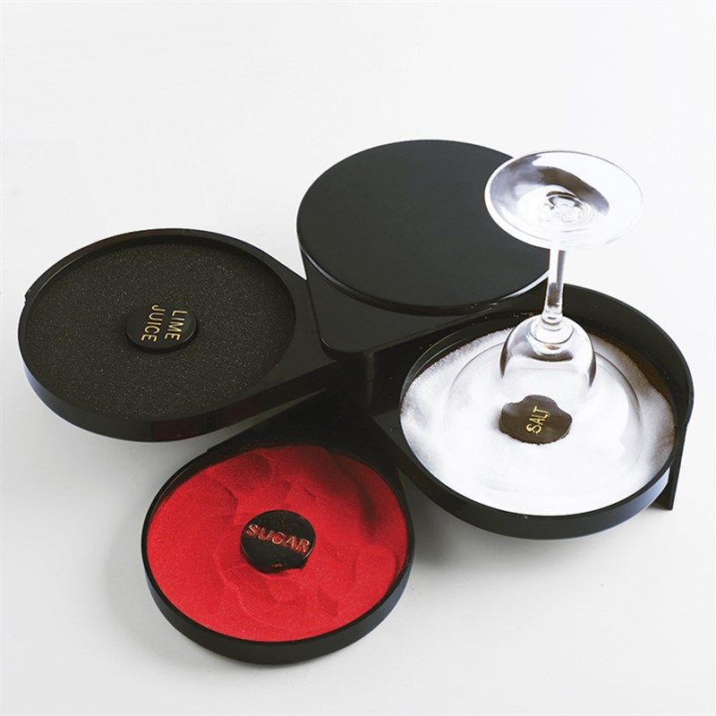 鸡尾酒盐边盒调酒师用具黑色三层酒杯沾边盒调味盒糖边盒装饰工具