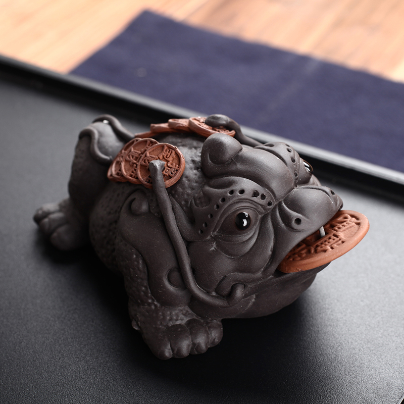 原彩品 紫砂茶宠金蟾摆件手工紫泥功夫茶具茶道配件创意茶玩可养