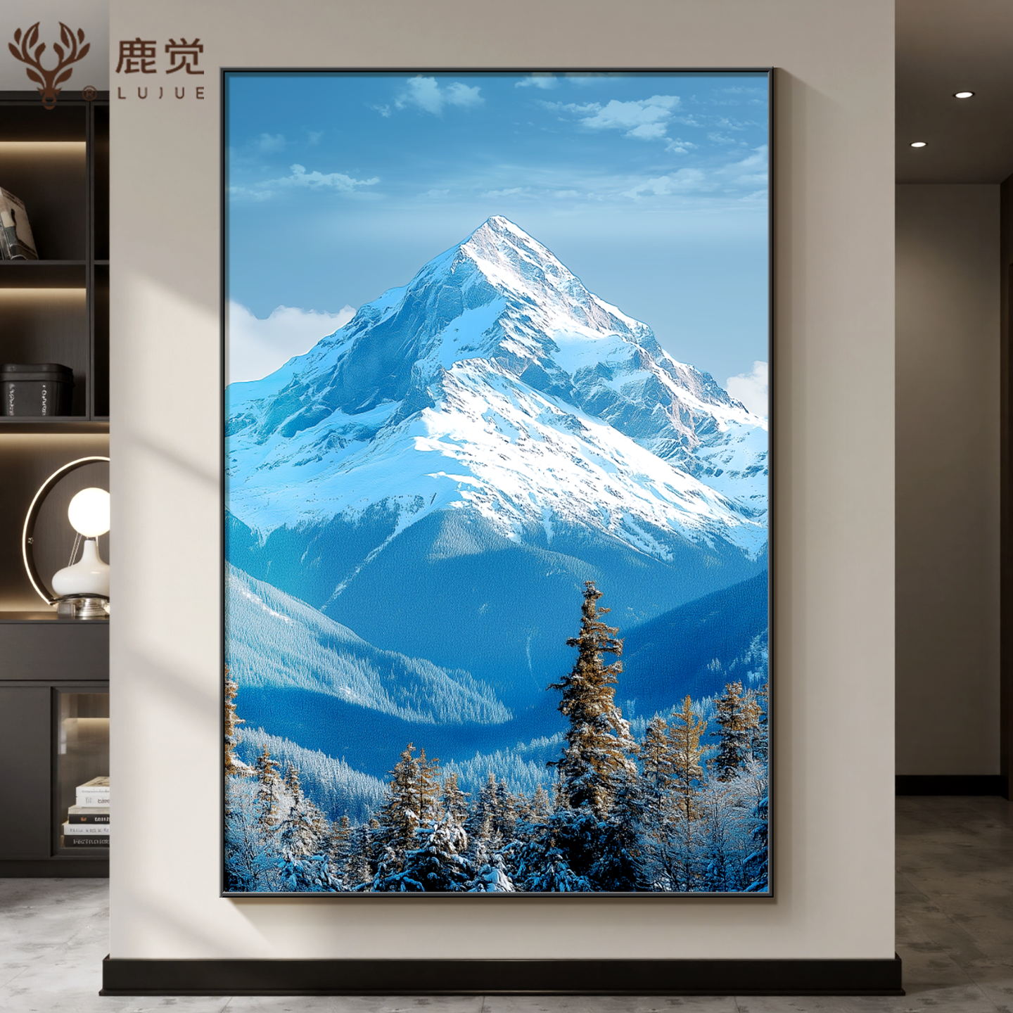 雪山装饰画背有靠山客厅沙发背景墙壁画有山无水酒店挂画竖版墙画