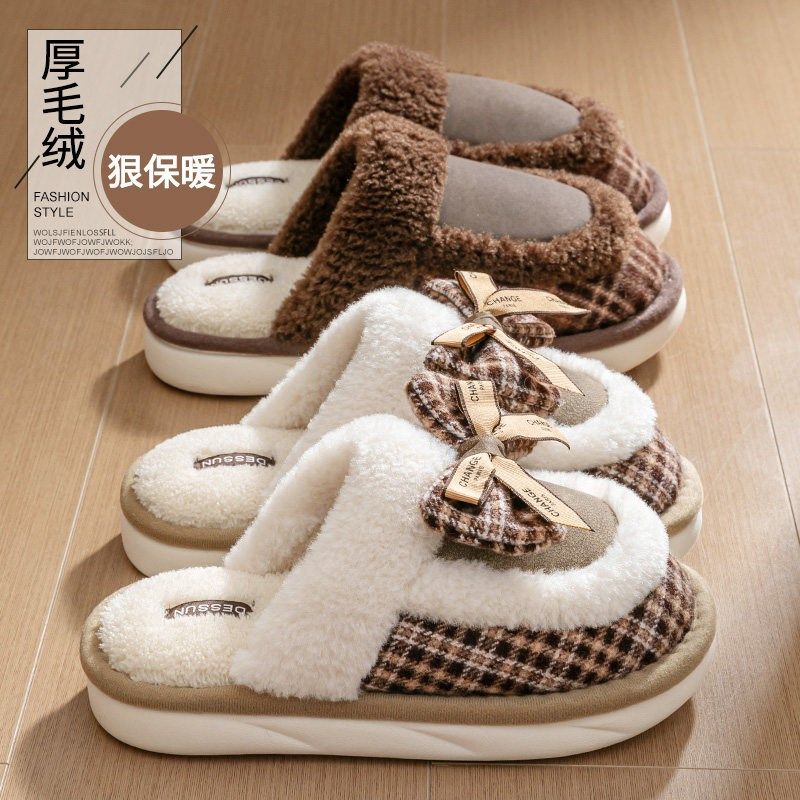 蝴蝶结棉拖鞋女士秋冬2025新款保暖防滑室内家居厚底男士毛毛拖鞋,居家布艺,居家棉拖/棉鞋,淘宝优惠券,粉丝福利购,淘宝优惠卷