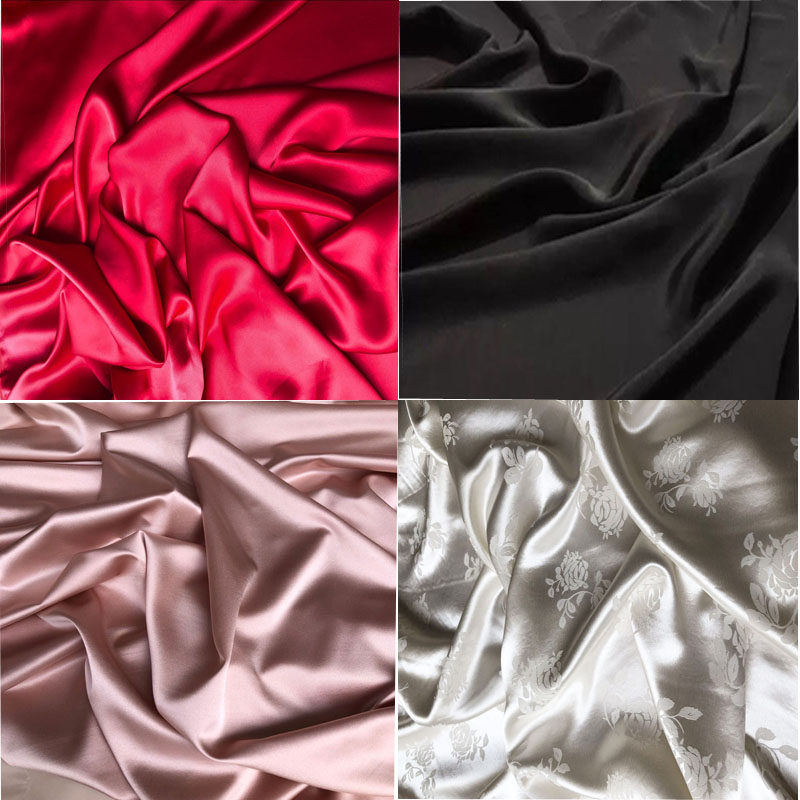 重磅宽幅素绉缎真丝布料100%桑蚕丝非零头布料真丝弹力缎丝绸面料