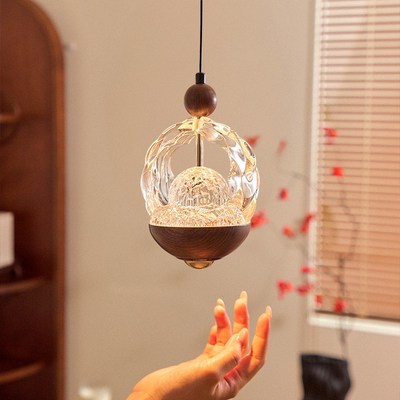 中古水晶过道玄关吊灯2025新款触摸床头小吊灯可升降吊线灯casagd