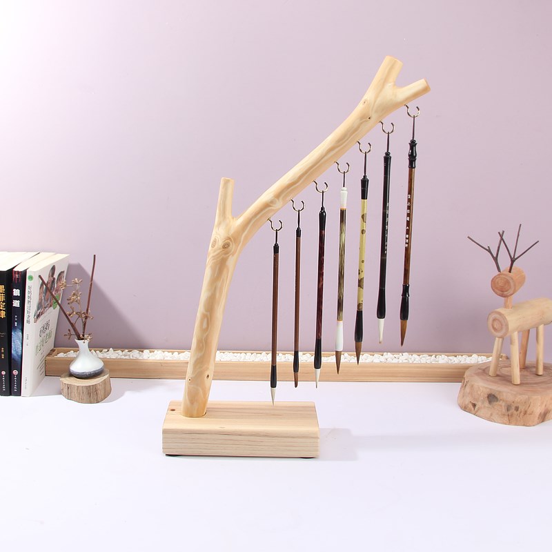 创意实木笔架原木树枝毛笔挂随型树枝挂毛笔收纳架书房笔搁摆件 - 封面