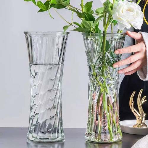 大号圆口玻璃花瓶透明水养富贵竹花瓶客厅家用插花瓶客厅假花摆件