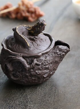 宜兴原矿紫砂精品紫泥中式茶具宝瓶名家手工【隐龙手抓壶】160cc