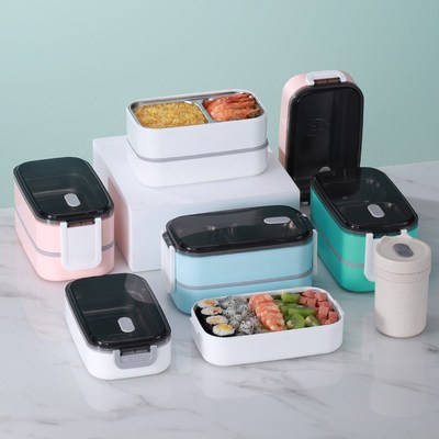 304不锈钢饭盒双层密封保温分格餐盒学生上班族微波炉便当盒