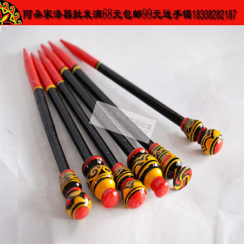 凉山彝族漆器发簪实木民族特色风格小勺子发簪饰品红黄黑1支