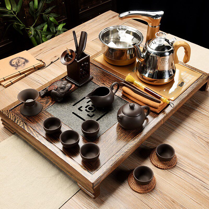 鸡翅木茶盘自动电磁炉一体实木茶海储水紫砂功夫茶具装客厅