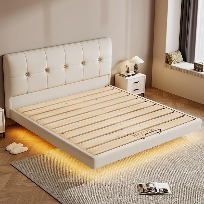 全实木加厚榫卯悬浮床可定制任意尺寸齐边薄床头静音互不干扰床架