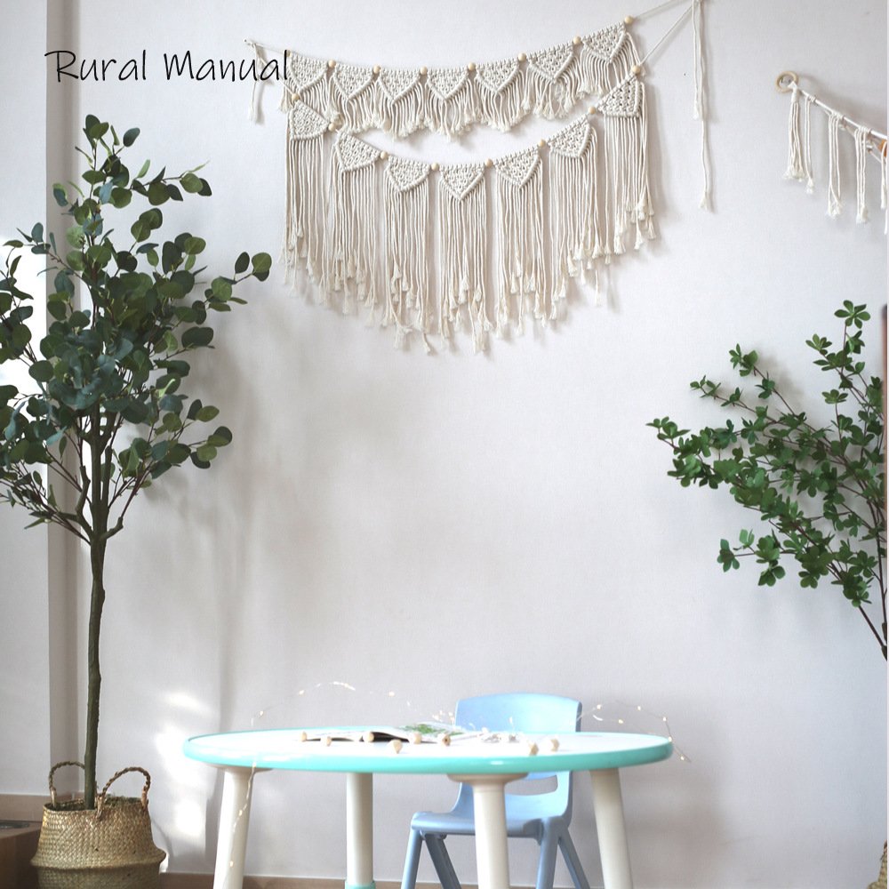 北欧流苏木珠编织挂毯旗帜 家居壁饰波西米亚客厅卧室壁毯 外贸