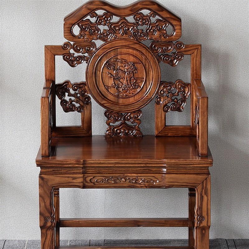 中式仿古太师椅实木圈椅三件套明清皇宫椅榆木家具客厅官帽椅茶几