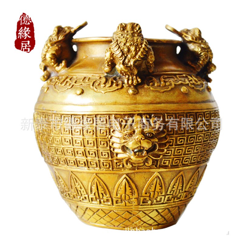 德缘居 铜金蟾四方聚宝盆摆件 工艺礼品