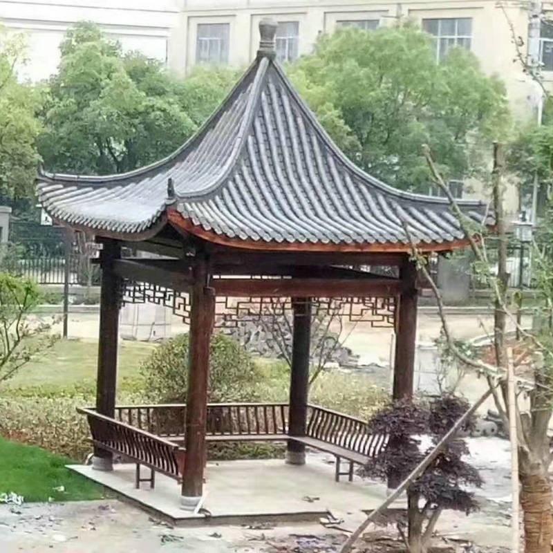 古建四角凉亭 公园休闲防腐木双层四角亭子 户外庭院实木仿古凉亭