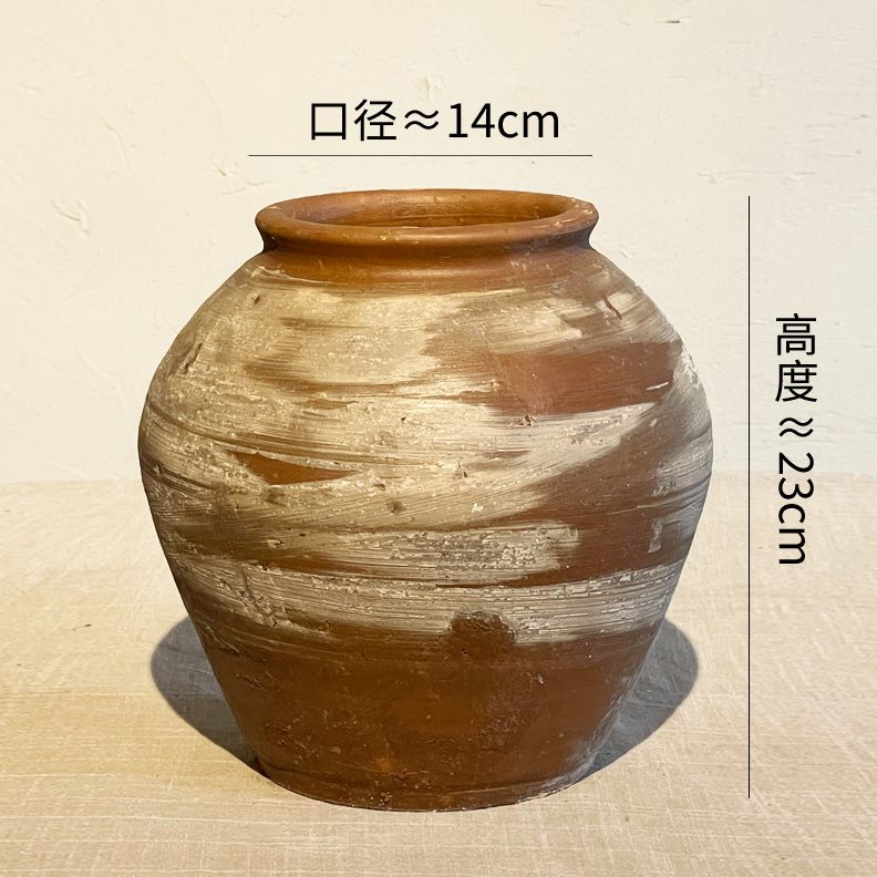 中式复古花粗陶花盆插花做旧风红陶仿古瓦盆大口径摆件陶