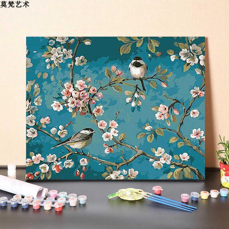 油画填充手工喜上枝美生活填色风景饰画丙烯油彩画