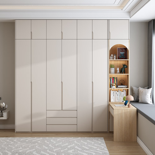 实木奶油风卧室书桌体小户型卧转角电脑桌大衣橱