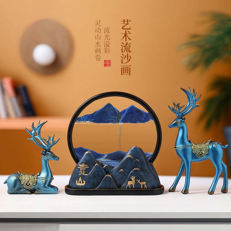 招财鹿流沙画家居客厅酒柜装饰品摆件入门玄关电视柜乔迁新居礼品图片