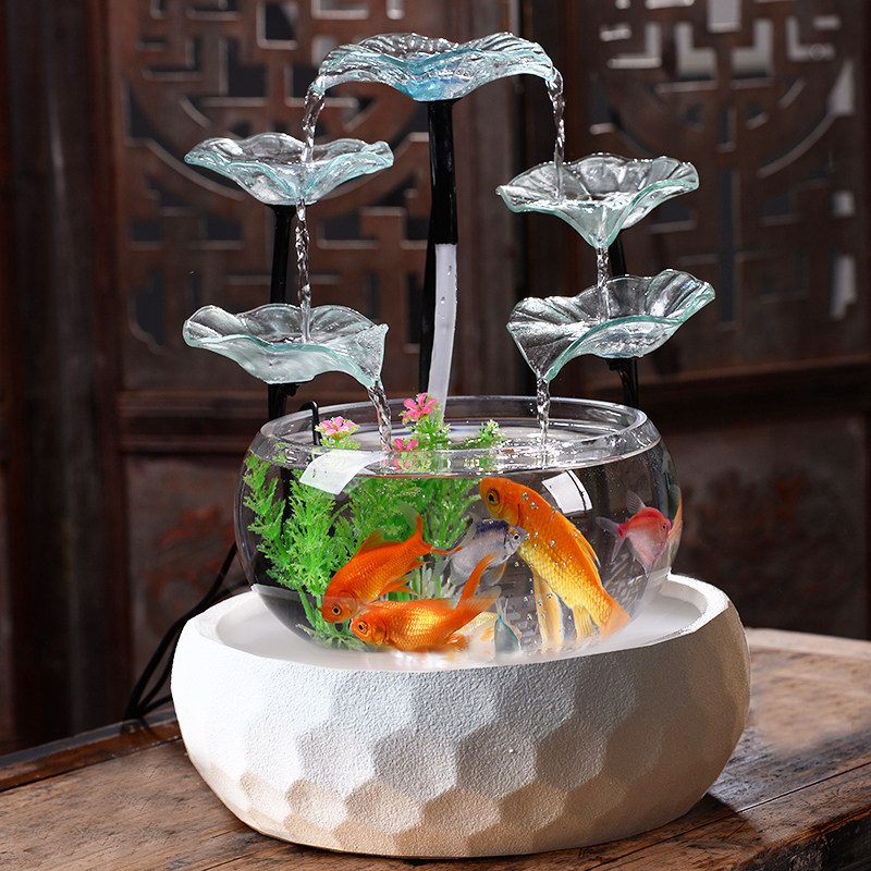 创意鱼缸流水喷泉客厅电视柜循环水景小型瀑布招财饰品