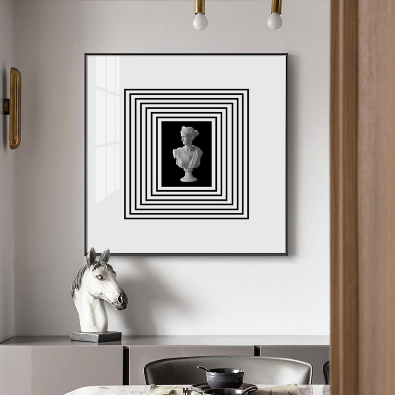 小众抽象雕塑装饰画单幅现代简约黑白挂画线条人物壁画餐厅装饰画图片