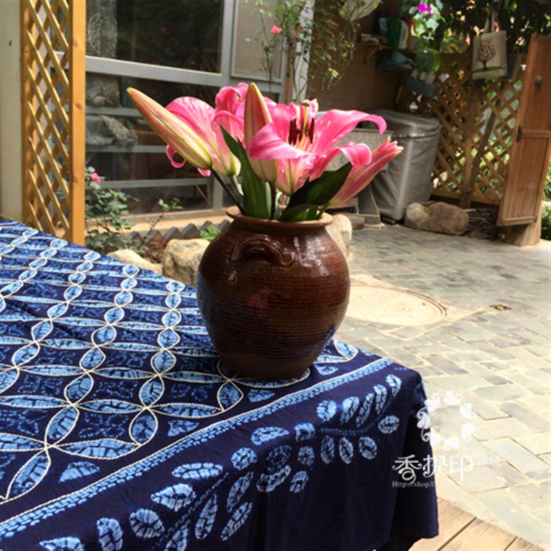 云南大理周城古法扎染桌布茶几布手工扎染壁挂布民族家居饰布艺