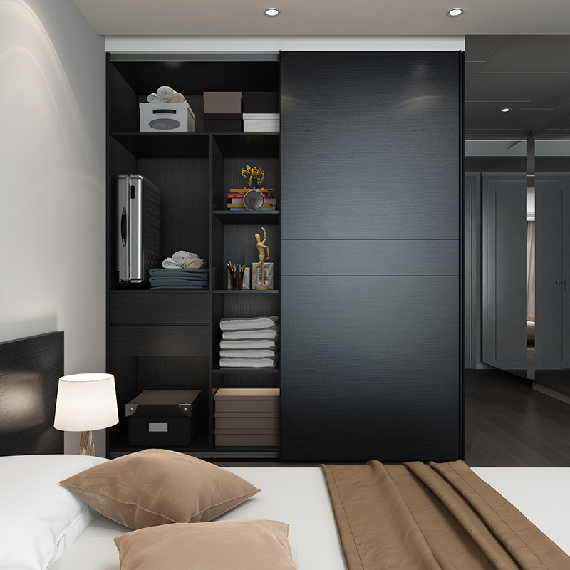 卧室移门大衣柜子现代经济型推拉门实木板式整体定制衣橱组装