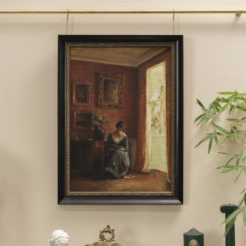 复古法式欧式中古实木框实木画框壁画玄关边柜油画布组合装饰画图片