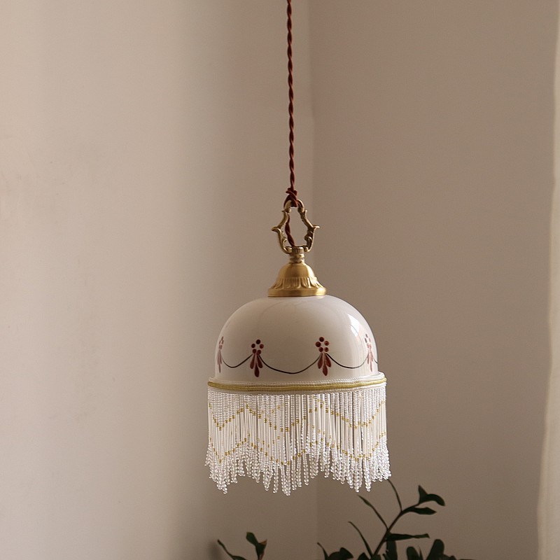 欧式釉面印花陶瓷流苏吊灯浪漫温馨卧室床头餐厅吧台咖啡馆氛围灯