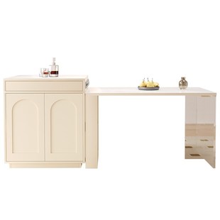 法式奶油风岩板岛台一体餐桌实木桌腿单独成品小岛台柜定制