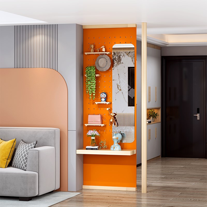 实木洞洞板衣帽架一体镜定制玄关卧室穿衣镜全身镜贴墙壁挂试衣镜