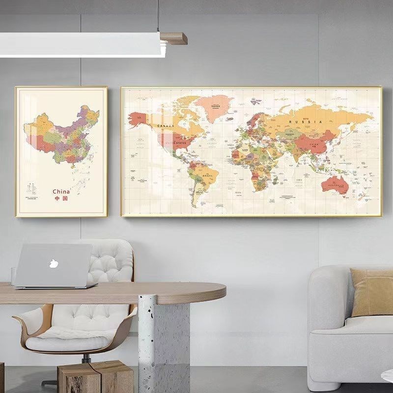 世界地图客厅装饰画沙发背景墙y壁画办公会议室书房儿童房中国挂图片