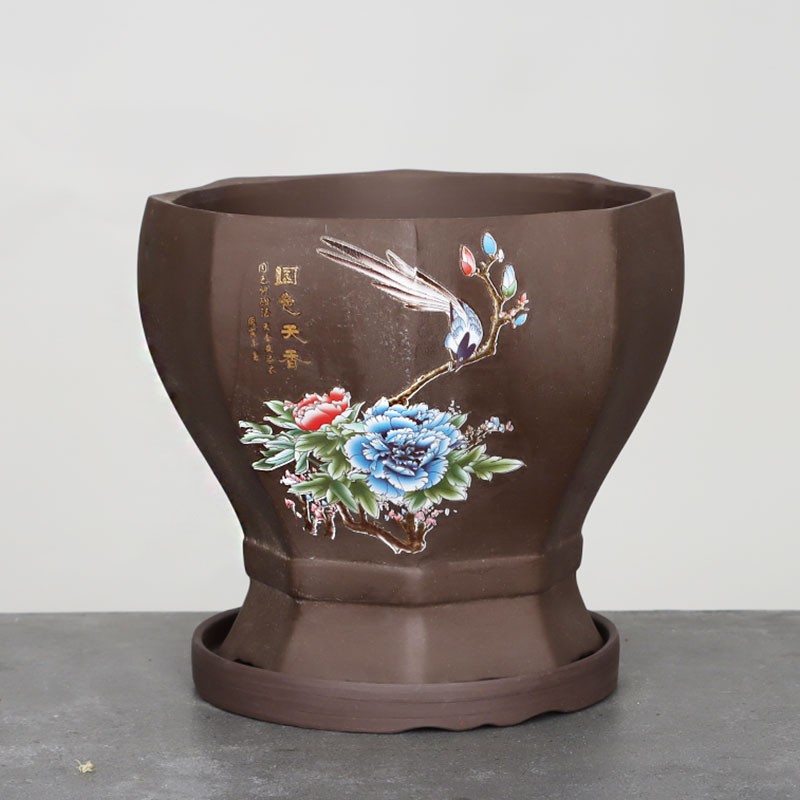 多肉紫砂兰花盆君子兰带托盘兰草盆景陶瓷盆栽室内客厅兰花专用盆