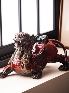 久造陶瓷招财貔貅一对办公室装饰品店铺业乔迁礼品