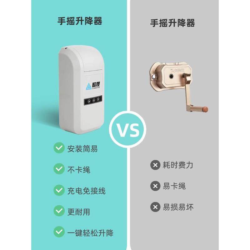 晾衣架电动升降器替换手动智能晒衣架电机手摇改自动改装阳台