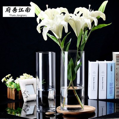 观音竹专用加厚宽口玻璃落地花瓶高透明水晶直筒水培摆件客厅插花