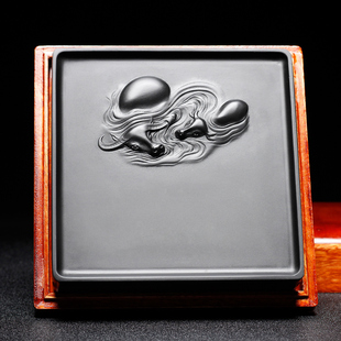 万石君 安徽砚台 歙砚天然精品书法歙县雕刻带盖黑龙尾磨墨送礼水