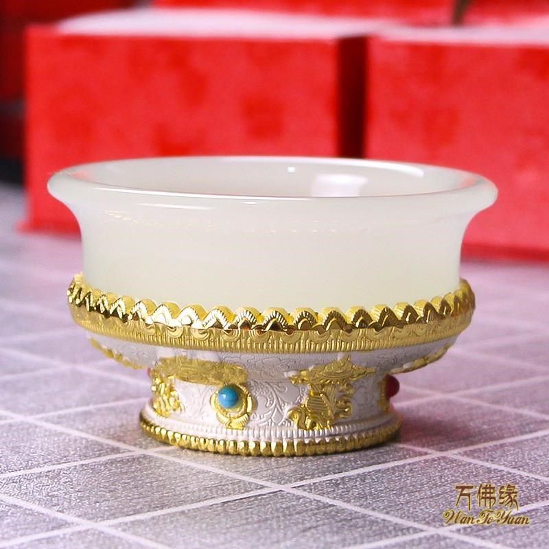 龙图腾白玉翡翠琉璃碗雕室内供奉七供碗供水杯八供大号贡碗,家居饰品,桌面摆件,淘宝优惠券,粉丝福利购,淘宝优惠卷