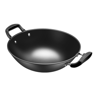 铁人牌耳粘锅老式炒菜生铁锅无涂层家用铸铁燃气灶圆底大铁锅