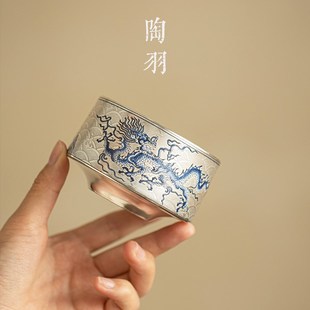 鎏银青花龙纹直身杯主人杯单杯品茗杯功夫茶杯个人专用陶瓷茶具