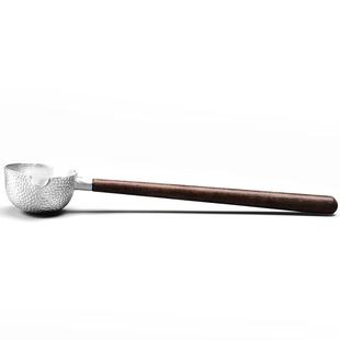 锡制舀茶勺分茶器家用实木防烫长柄木把茶匙功夫茶具煮茶器零配件