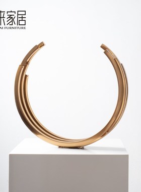 轻奢凹凸缺口金属圆环摆件酒店大堂案J几软装陈设售楼处装饰品