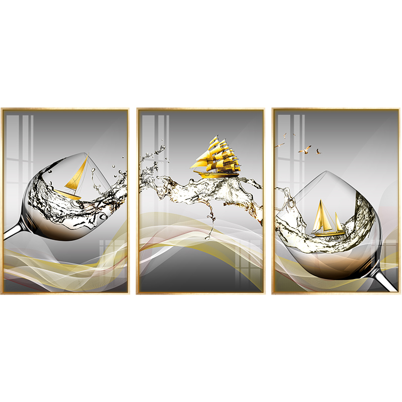 餐厅装饰画现代简约挂画饭厅墙面装饰壁画组合水果画创意酒杯果盘图片