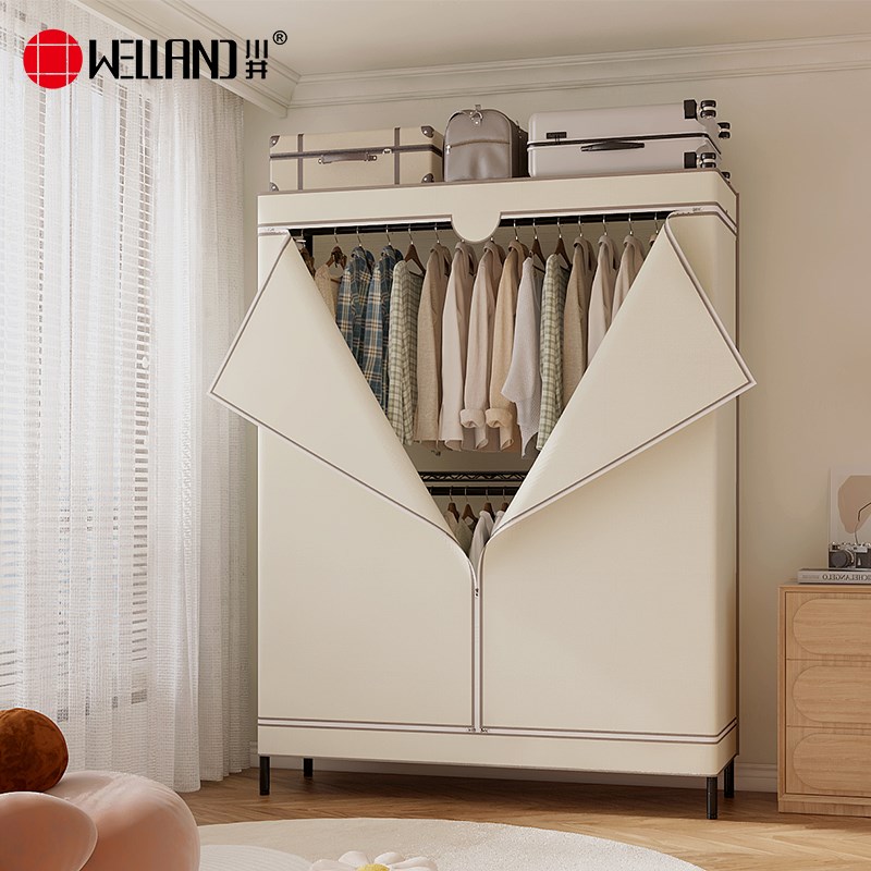 川井衣柜全钢架衣柜家用卧室出租房宿舍牛津布全封闭布衣柜