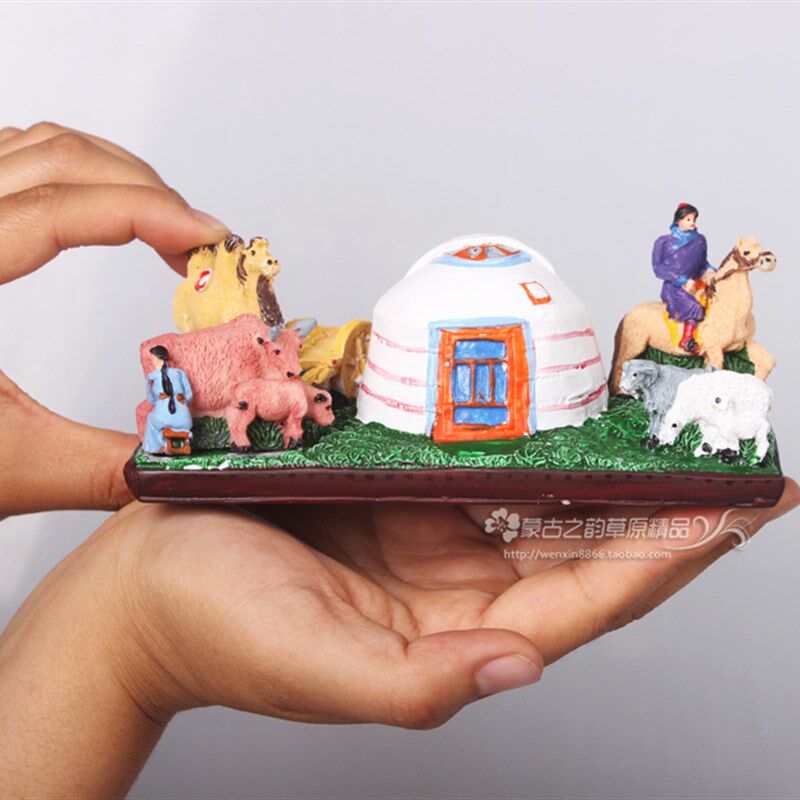 蒙古族特色工艺品摆设 蒙古包小草原五畜树脂工艺品装饰品