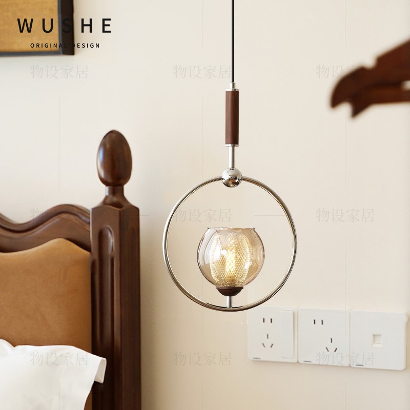 月半法式中古卧室床头小吊灯餐厅吧台玻璃复古氛围吊线灯创意新款