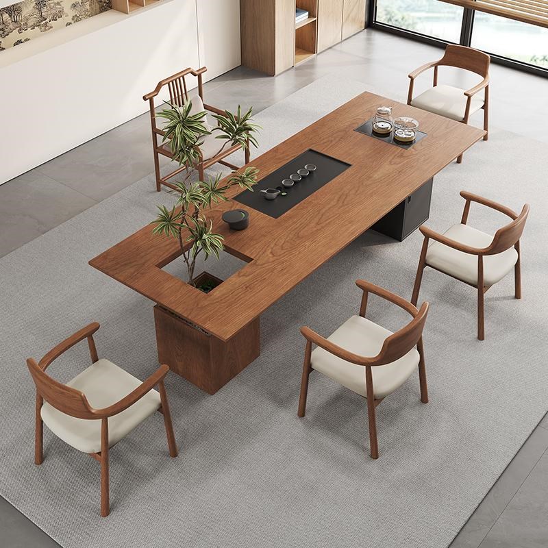 侘寂风客厅实木茶桌椅组合创意茶台盆栽茶几禅意大板会客桌2025款