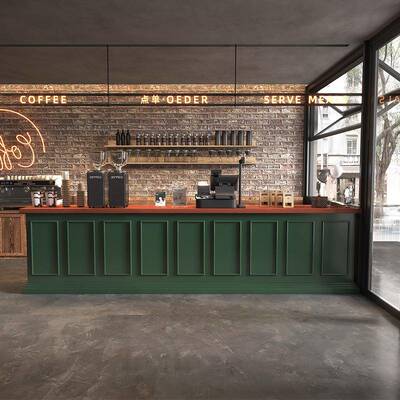 复古风实木咖啡店吧台西餐厅简约烘焙奶茶店前台收银台接待台转角