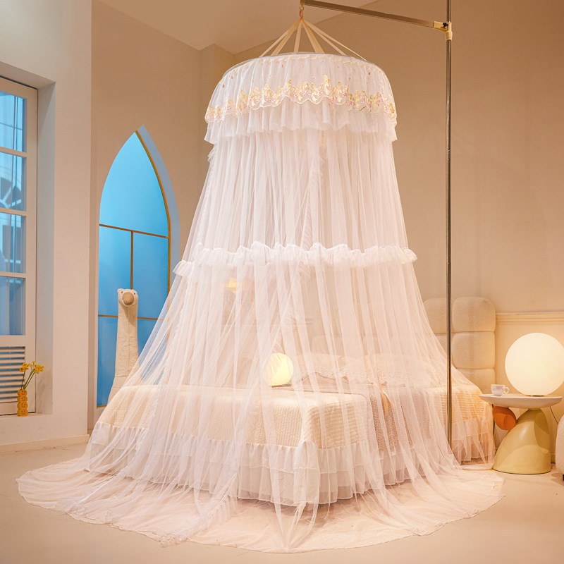 圆顶吊挂蚊帐家用卧室公主风加密加厚免安装防蚊纱幔升降式天地杆