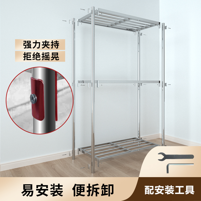 布衣柜家用卧室不锈钢框架式全挂加粗加厚防水纱帘简易长挂款衣柜